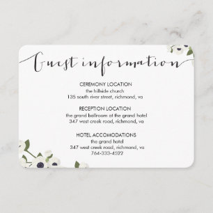 D'accompagnement Carte d'information du Mariage de fleurs d'anémone