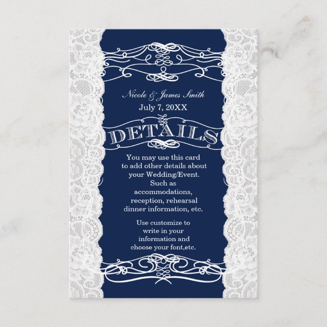D'accompagnement Carte d'information du Mariage en dentelle bleue e (Devant)