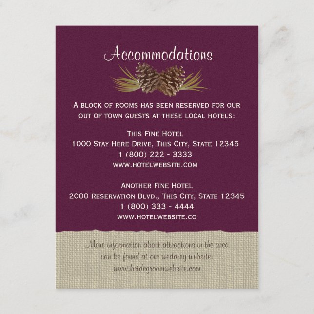 D'accompagnement Carte d'information Pine Cones et Burlap Plum (Devant)