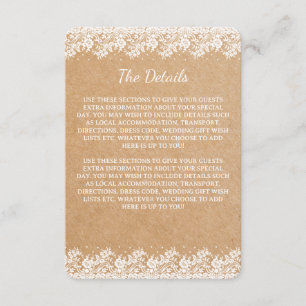 D'accompagnement Carte d'information vintage Kraft Floral Lace Gues