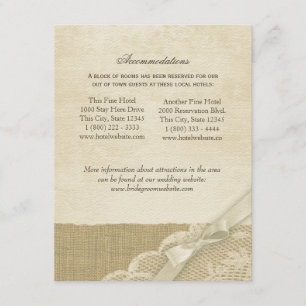 D'accompagnement Carte d'information vintage Lace et Burlap