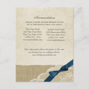 D'accompagnement Carte d'information vintage Lace, Navy Bow et Burl