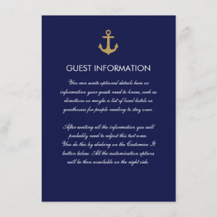 D'accompagnement Carte d'insertion de Mariage d'Ancre bleu simple