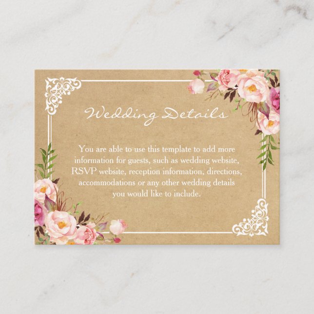 D'accompagnement Carte d'insertion de Mariage Kraft Rustique classi (Devant)