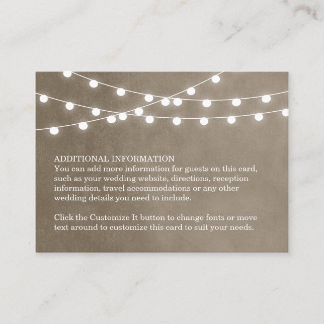 D'accompagnement Carte d'insertion du Mariage Taupe String Lights (Devant)