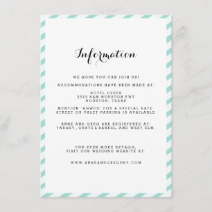 D'accompagnement Carte d'insertion turquoise Blue Stried Mariage In