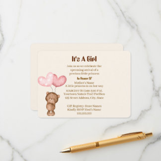 D'accompagnement Carte d'invitation pour Baby Shower Fille Ours