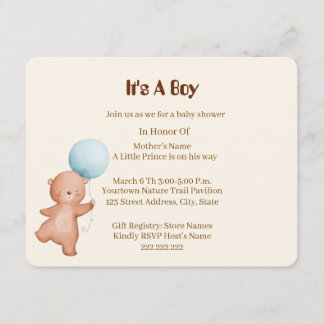 D'accompagnement Carte d'invitation pour Baby Shower Teddy Bear