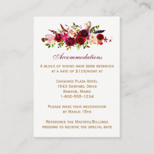 D'accompagnement Carte mariage Boîtier - Floral Bourgogne, Plumes
