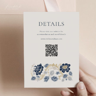 D'accompagnement Carte Navy Gold Floral Art Nouveau avec QR