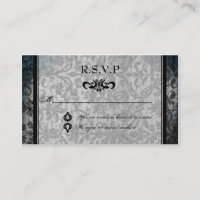 Carte RSVP Fantastique Noir Damask Monogramme Réce