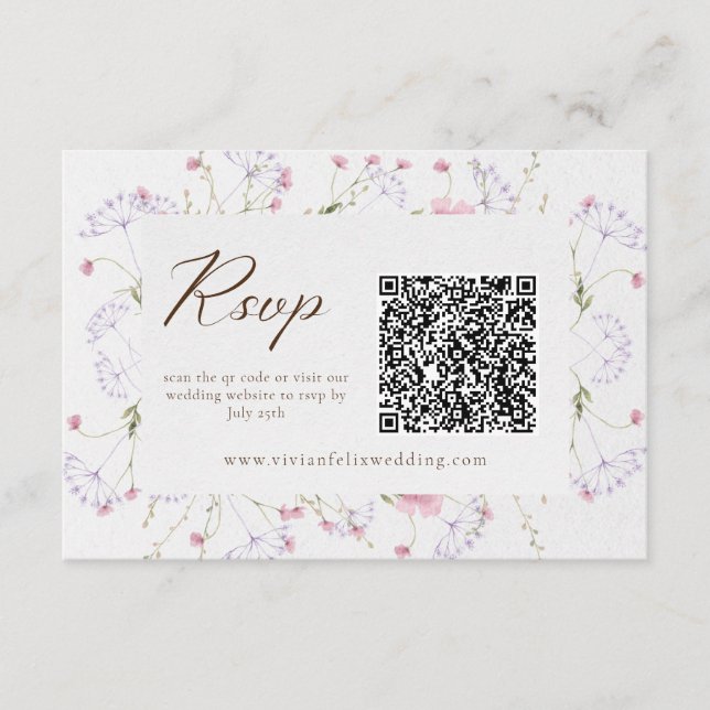 D'accompagnement Carte RSVP Fleur sauvage QR Code Elegant Crème (Devant)