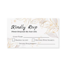 Carte RSVP pour mariage rural feuille d'or géométr