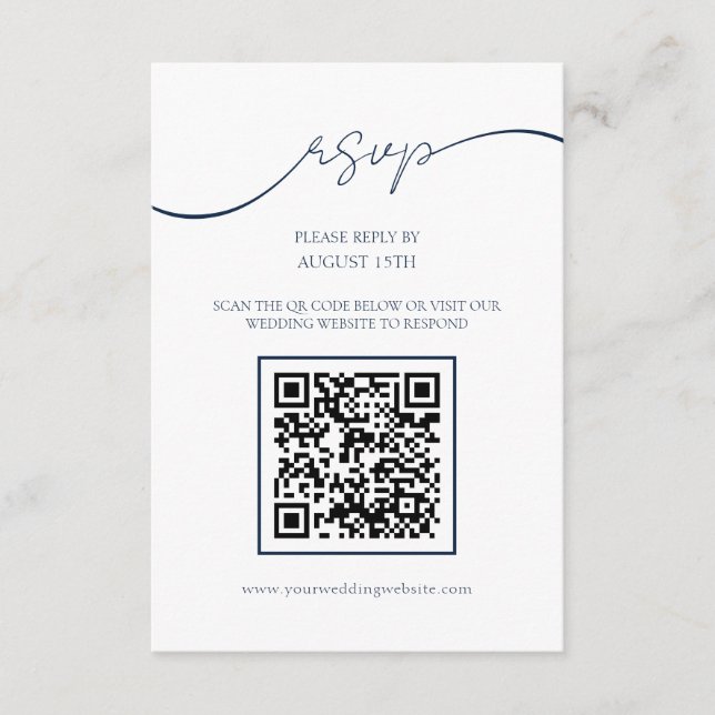 D'accompagnement Carte RSVP simple Chic Navy Blue QR Code Mariage (Devant)
