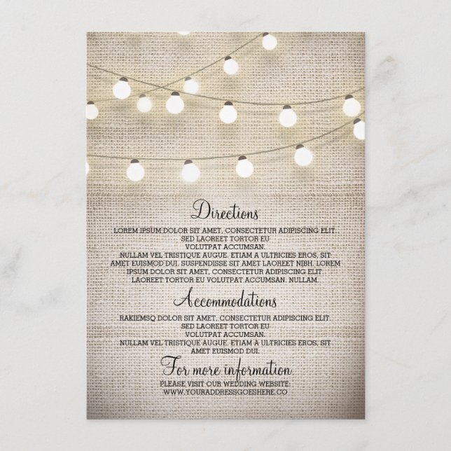 D'accompagnement Carte Rustic Burlap String Lights Détails du Maria (Devant)