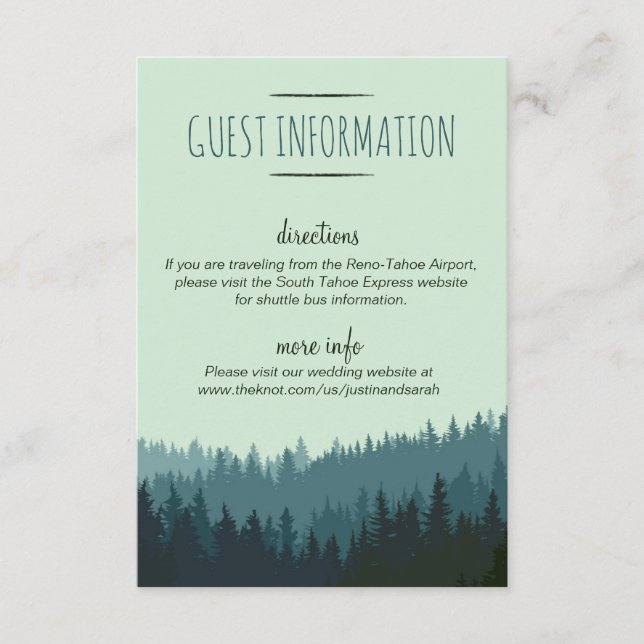 D'accompagnement Carte Rustic Mountain Guest en bleu et vert (Devant)