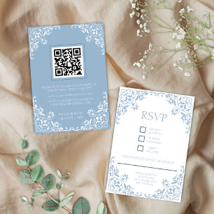 D'accompagnement Carte Vintage romantique Dusty bleu et blanc RSVP