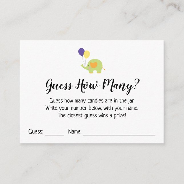 D'accompagnement Devinez Combien ? Blanc avec carte de jeu Eléphant (Devant)