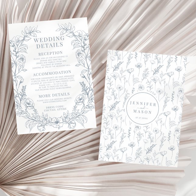 D'accompagnement Dusty bleu floral classique détails mariage carte (Créateur téléchargé)