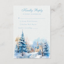 Église romantique enneigée Mariage Carte RSVP