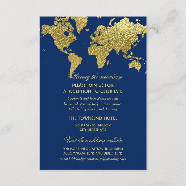 D'accompagnement Elégant Marine Blue Gold World Carte Réception de  (Devant)