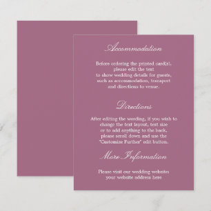 D'accompagnement Elegant Mauve Mariage - Carte Détails