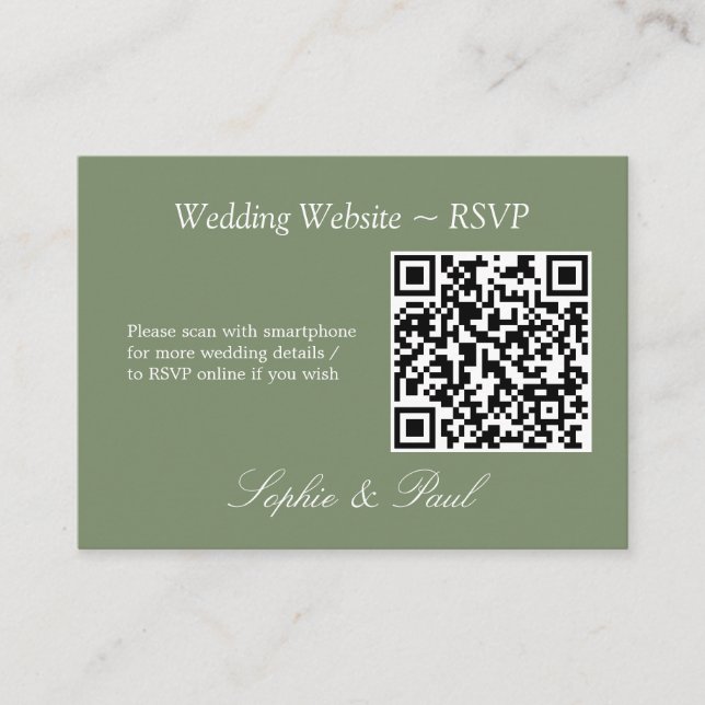 D'accompagnement Elegant Sage Green QR Code Site Web Carte RSVP (Devant)