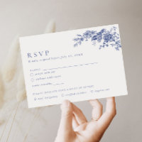 Elégante Toile Français Blue Floral carte RSVP