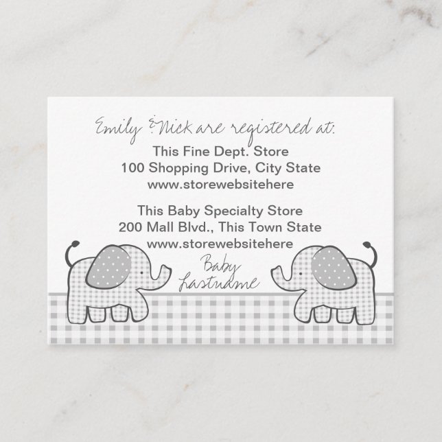 D'accompagnement en vichy Carte d'enregistrement des cadeaux Elepha (Devant)