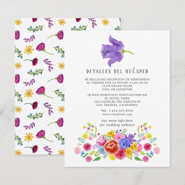 D'accompagnement Espagnol Floral Fiesta Détails de l'invité Carte d (Devant / Derrière)