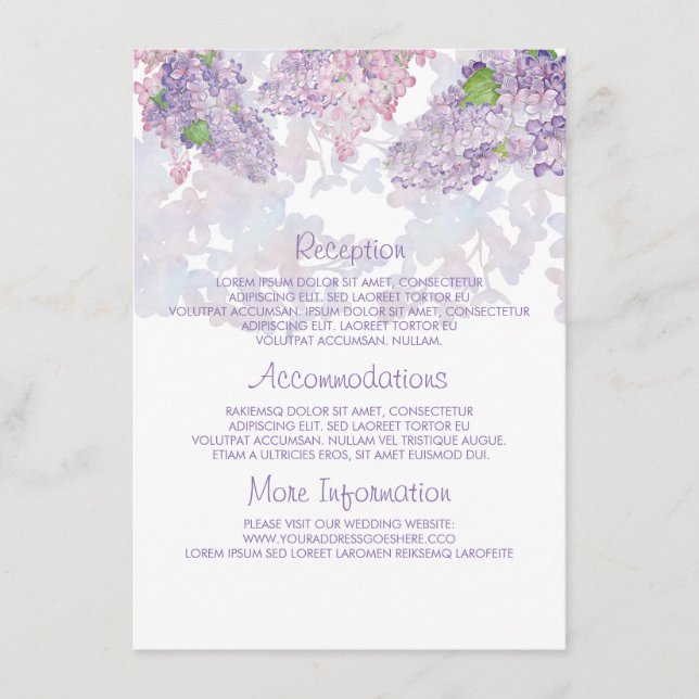 D'accompagnement Lilac Aquarelles Information du Mariage Carte d'hô (Devant)