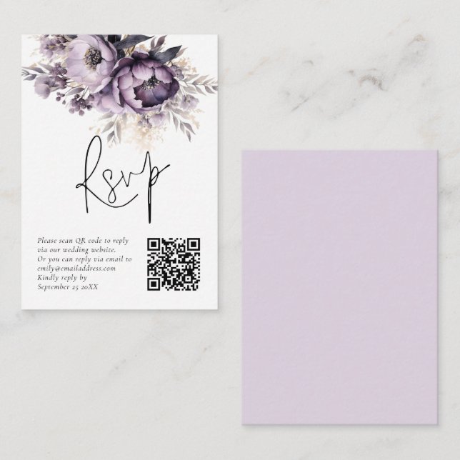 D'accompagnement Lilac Florales violettes QR Code Mariage Carte RSV (Devant / Derrière)