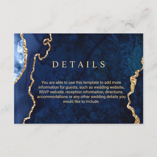 D'accompagnement Mariage moderne Gold Blue Détails Carte de boîtier (Devant)