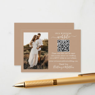 D'accompagnement Mariage Site Web QR Photo Taupe Enclôture Carte