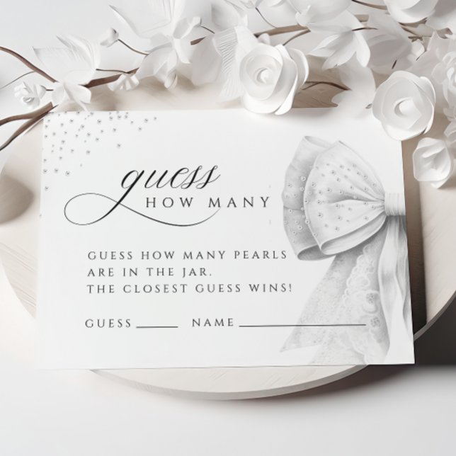 D'accompagnement Perles Bow Blanches Devinez Combien De Carte Fête  (Créateur téléchargé)