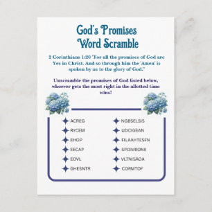 D'accompagnement Promesses de Dieu Word Scramble Carte de jeu