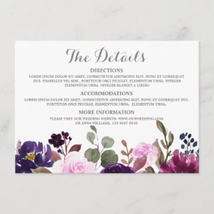 D'accompagnement Purple Lavender Floral Boho Mariage Détails carte