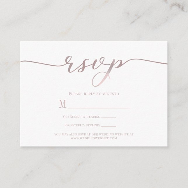 D'accompagnement R.S.V.P. Mariage Répondre Carte Boîtier Pink Scrip (Devant)
