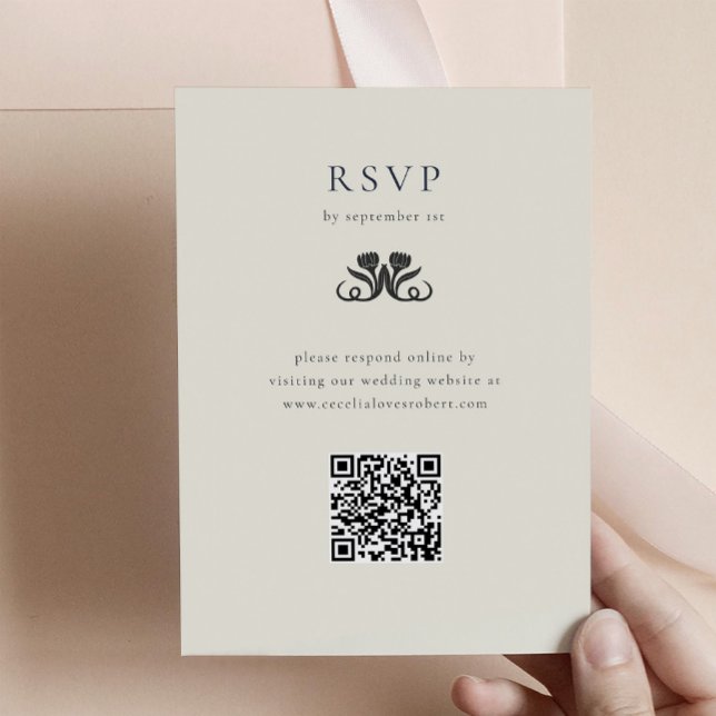 D'accompagnement RSVP noir et blanc avec carte de boîtier de code Q (Black and White RSVP with QR code Enclosure Card)