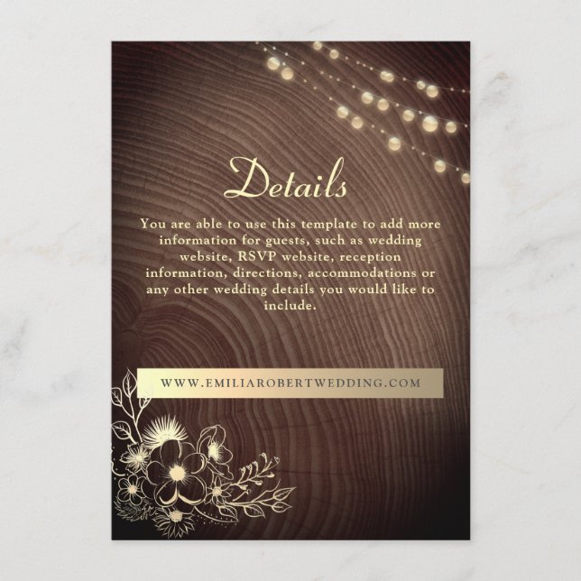 D'accompagnement Rustic Wood Détails Mariage Site Carte de boîtier (Devant)