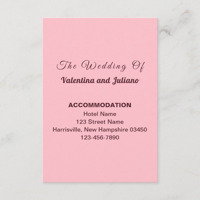 D'accompagnement Typographie Carte d'Hébergement de Mariage Rose Po (Devant)