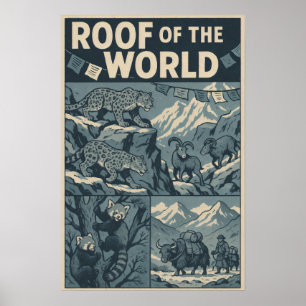Dach der Welt - Himalaya Comic Naturschutz Kunst,  Poster