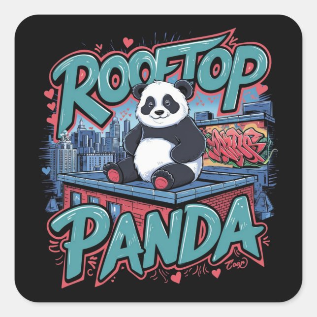 Dach Panda Quadratischer Aufkleber (Vorderseite)