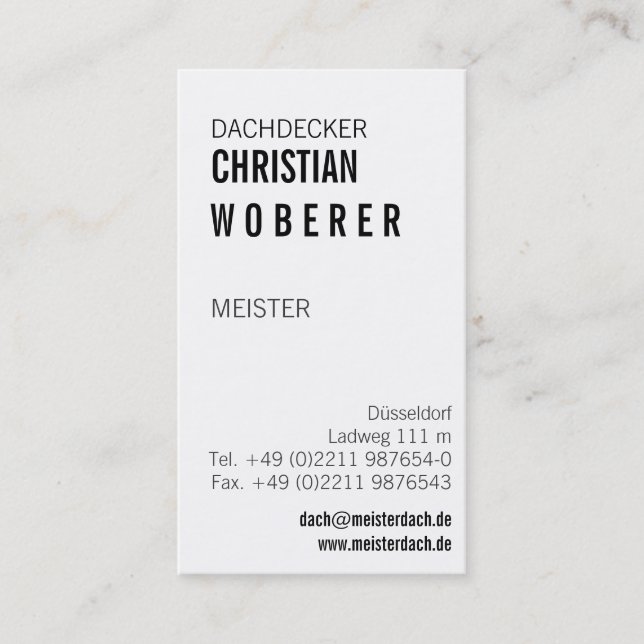 Dachdecker Meister Visitenkarte (Vorderseite)
