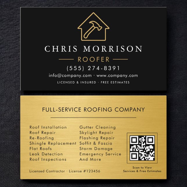 Dachdecker-Profi Schwarz-Gold QR-Code Visitenkarte (Von Creator hochgeladen)