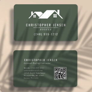Dachdecker QR-Code Dunkelgrün Abgerundet Visitenkarte