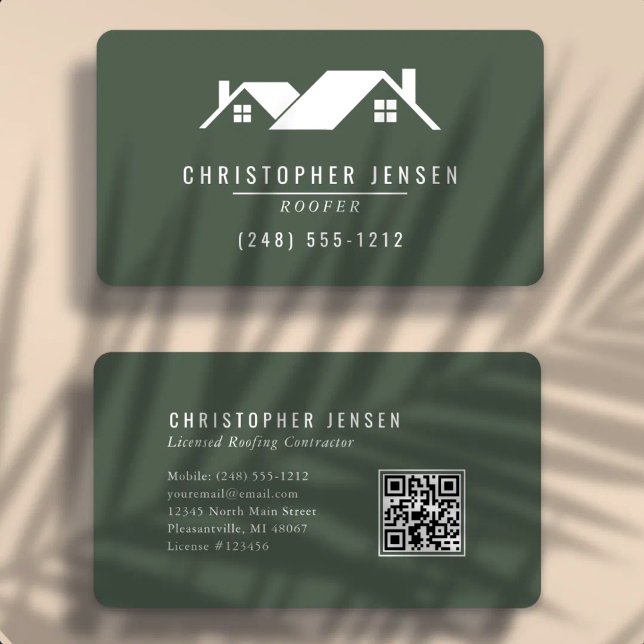 Dachdecker QR-Code Dunkelgrün Abgerundet Visitenkarte (Von Creator hochgeladen)