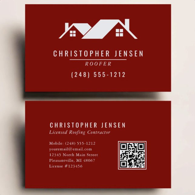 Dachdecker QR Code Einfach Burgund Visitenkarte (Von Creator hochgeladen)