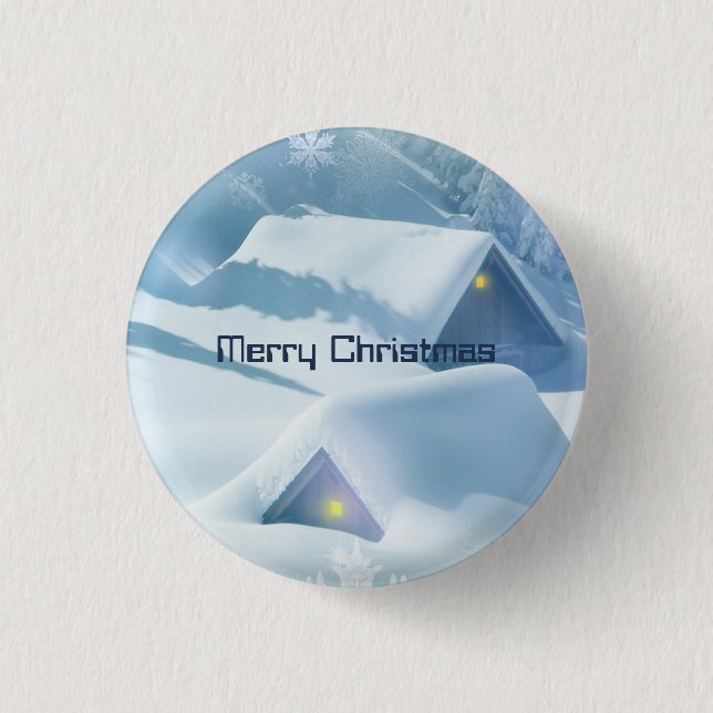 Dächer mit glänzender Schneedecke Button (Vorderseite)