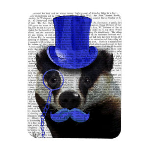 Dachs mit blauen Zylinder und dem Schnurrbart Magnet